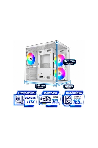 Orion Cube 3x Tuştan Değişen Rgb Fanlı M-atx Boş Bilgisayar Kasası Beyaz