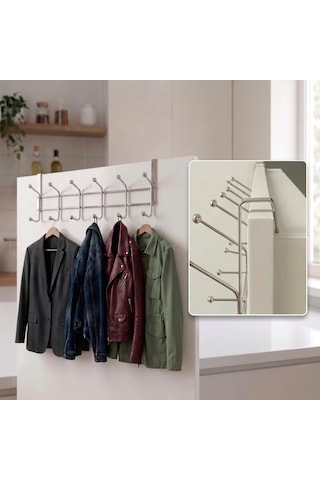 Lexroo 2 Adet Eski Tip Dar Kulaklı Kapı Arkası Askısı, 12 Topçuklu, Paslanmaz Kapı Üzeri Askısı Standart