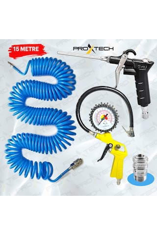 Proxtech Kompresör Lastik Şişirme. Spiral Hava Hortumu 15 Mt