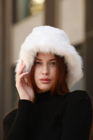 Kadın Peluş Bucket Kalpak Şapka 1143 Rkş-14 Ekru Ekru
