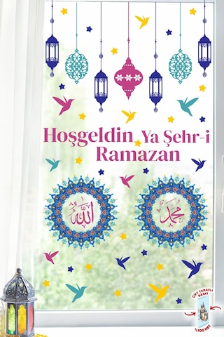 Ramazan Cam Sticker Seti Çift Taraflı Hoşgeldin Ya Şehr-i Ramazan Pencere Süsü Ramazan Ayı Özel Dijital Baskı