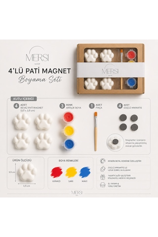 4 Lü Pati Magnet Boyama Seti 3 Renk Akrilik Boya Ve Fırçalı Kendin Boya Hobi Seti