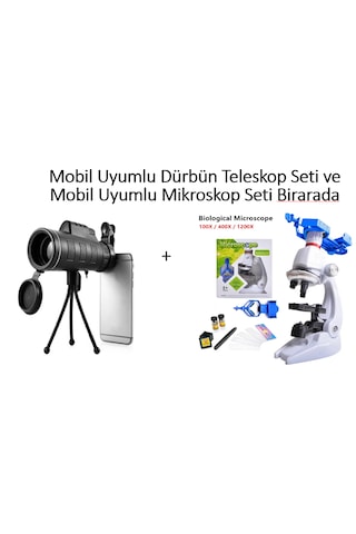 Lizer Mobil Uyumlu Dürbün Teleskop + Mikroskop Seti + Telefon Tutucu Dahil