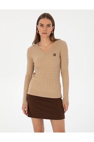 Pierre Cardin Bej Melanj Extra Slim Fit Basic Kazak 50317062-vr156