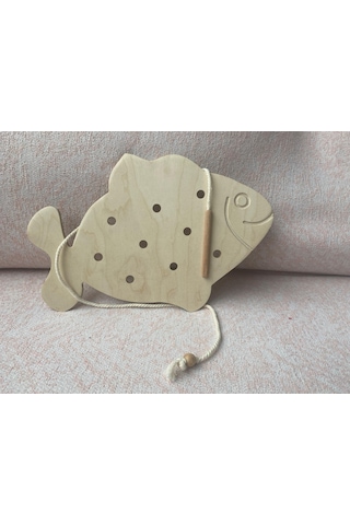 Montessori Beceri Temelli İpli Pullu Ahşap Balık