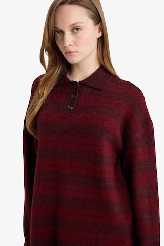 Defacto Loose Fit Polo Yaka Çizgili Triko Kazak Tunik G7240ax25cwbr452 Bordo-br452