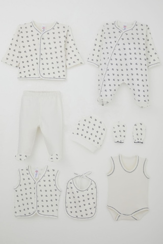 Breeze Erkek Bebek Hastane Çıkışı 8 Li Deniz Temalı Çapa Desenli 0-3 Ay, Ekru Ekru