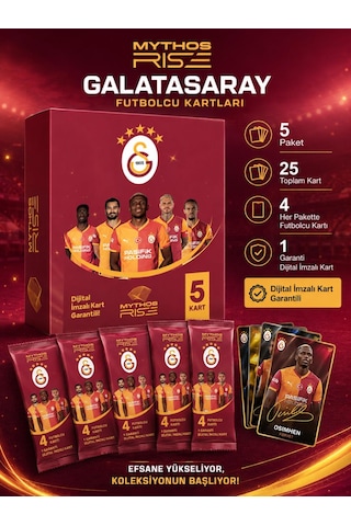 Mythos Rise Galatasaray Futbolcu Kartları 5'li Kutu Paketi 25 Kart Dijital İmzalı Kart Garantili