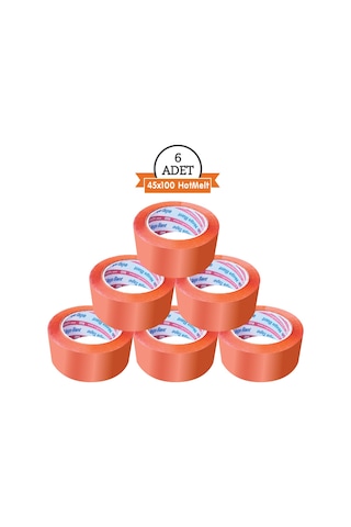 Nuga Bant 45x100 Turuncu Renkli - 6 Adet Hotmelt Koli Bandı