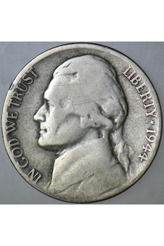 Amerika 5 Cent 1944 S Gümüş. Jefferson Nıckel. İkinci Dünya Savaşı Dönemi.