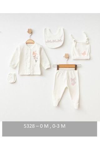 Aziz Bebe Desenli 5 Parça Kutulu Yenidoğan Hastane Çıkışı Zıbın Seti Sevimli Kelebekler
