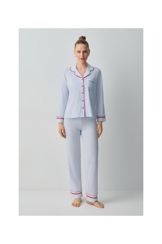 Suwen Tiny Gömlek Yaka Pamuklu Pijama Takımı Wsh105100081196 Mavi