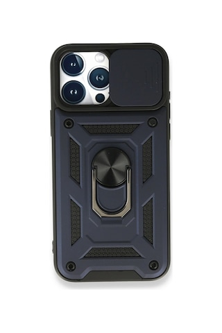 Newface Apple Uyumlu iPhone 15 Pro Max Kılıf Pars Lens Yüzüklü Silikon Drnds - 25 - Lacivert