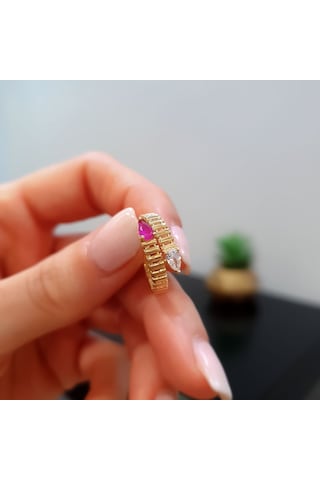 Engingold 14 Ayar Altın Damla Taşlı Yüzük Ay11653