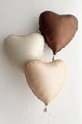 2 Adet 18 Inc Bej Ve Karamel Kalp Folyo Balon Çok Renkli