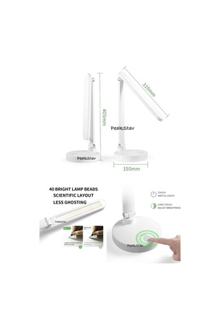 Ps-1912 Şarjlı Dokunmatik Led Masa Lambası 3 Renk Tonlu, Ayarlanabilir Parlaklık, Usb Kablolu Beyaz
