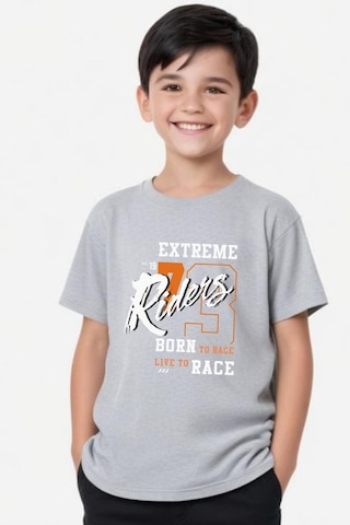 Panios Kids Extreme Riders Baskılı Erkek Çocuk Yuvarlak Yaka Kısa Kollu T-shirt Gri
