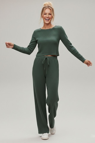 Fit Women Çizgi Likralı Kayık Yaka Alt Üst Takım 4443 Yeşil
