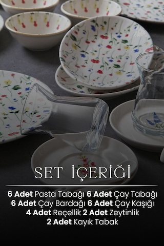 32 Parça 6 Kişilik Azelia New Bone Porselen Kahvaltı Takımı Beyaz
