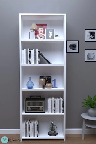 MDF 169 cm Genişlik Beyaz 5 Raflı Kitaplık