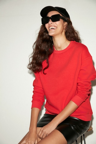 Grimelange Susana Kadın Bisiklet Yaka Içi Polarlı Oversize Fit Basic Kırmızı Sweatshirt