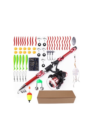 Springsun Fıshkıng 1.8m Uzatılabilir Kamış Seti, 55 Parça Yeni Başlangıçcı İçin, Yumuşak Yem Uyumlu, Deniz/su Orta Balıkçılık, Taşınabilir Koyu Kırmızı Desenli