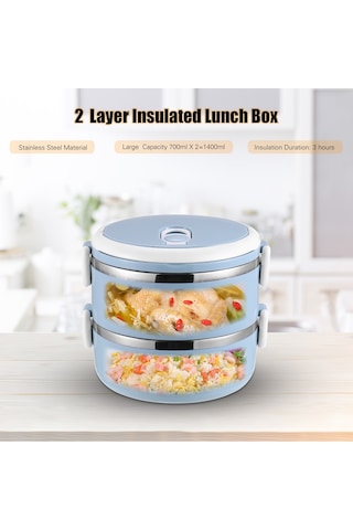 Skycity 1.4l Yeşil İki Katlı Taşınabilir Termoslu Yemek Kutusu - Gıda Grubu Paslanmaz Çelik İç Fişekli Yeşil