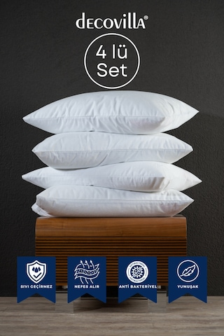 Micro Fermuarlı Yastık Alezi Sıvı Geçirmez 4 Lü Set Yastık Koruyucu 50x70 Beyaz
