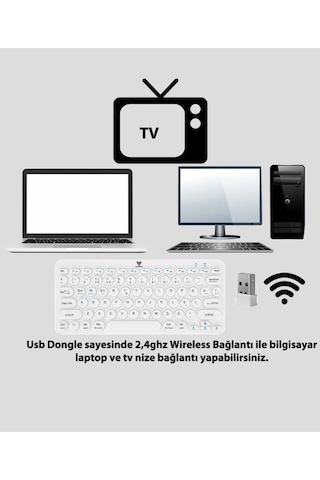 Kablosuz Klavye Beyaz Çift Modlu