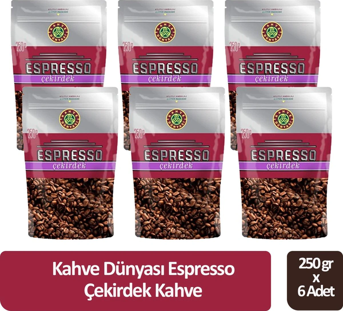 Kahve Dünyası Espresso Çekirdek Kahve 250 Gr X 6 Adet Çekirdek