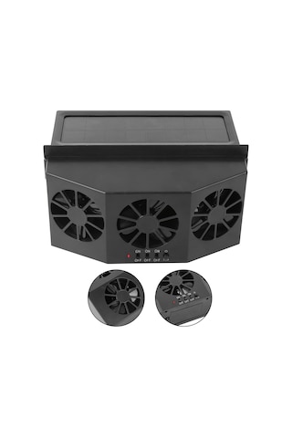 Solar Enerji İle Şarj Edilebilen Araba Fanı - Siyah