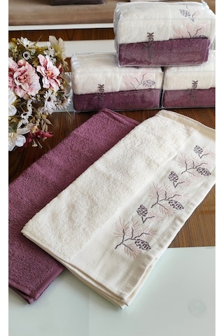 Nurpak Çeyizlik 2.li Set Lüks 50x90cm. %100 Pamuk El,yüz Havlusu Özel Hediyelik Ambalajda Mürdüm