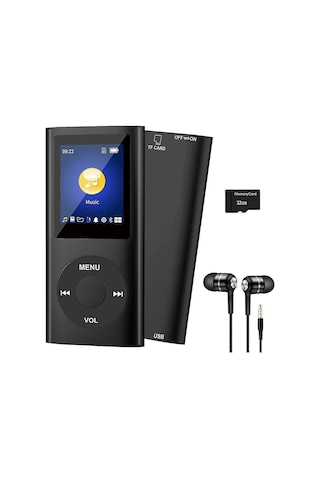 Metal Mp3 Çalar Dijital Ekranlı Mp4 Player Ses Kayıt Fm Radyo 32gb Hafıza Kartı