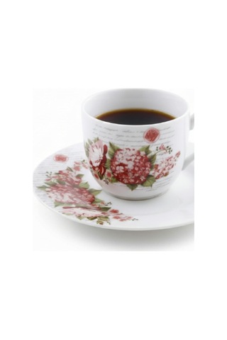 Tr 6 Kişilik Porselen Çay Fincanı Kaşıklı Çiçekli 150ml Diğer