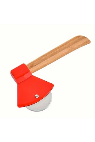 1 Ad. Pizza Kesici Tekerleği Balta Şekil Paslanmaz Çelik, Bambu Saplı Kesici Kurabiye, Kek, Ekmek Çok Renkli
