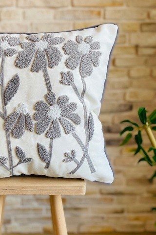 Swita Home Punch İşlemeli Tekli Dekoratif Papatya Desen Kırlent Kılıfı Panç Gri