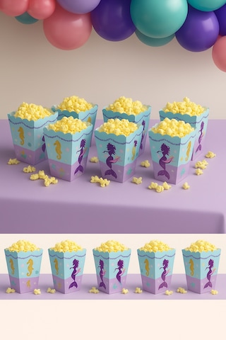 Mısır Kutusu Pırıltılı Deniz Kızı Temalı Pop Corn Kutusu Parti Malzemesi