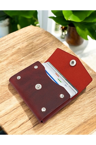Cronder Hakiki Deri Yan Model Kutu Kartlık Kırmızı