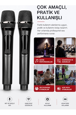 Jrl Wn-19 İkili Kablosuz Mikrofon Seti El Tipi Çiftli Mikrofon, Karaoke, Konferans Ve Sahne