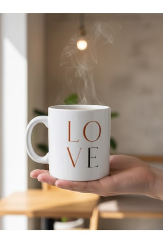 Love Temalı Seramik Kupa Beyaz
