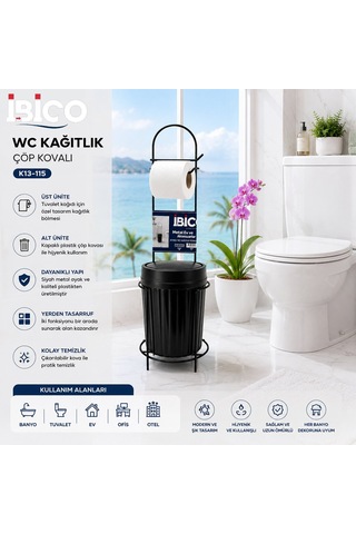 Krt Wc Kağıtlık Metal Ayaklı Siyah Plastik Çöp Kovası- 10'li Paket