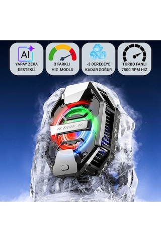 Polham Aı Destekli Turbo Fanlı Telefon Soğutucu -3 C Soğutma 7500 Rpm Hız Rgb Işıklı 3 Farklı Mod