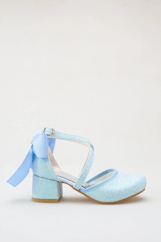 Nese Shoes Önden Çapraz Bantlu Kız Çocuk Topuklu Ayakkabı, Abiye Ayakkabı, Yeni Sezon, Pırıltılı Mavi