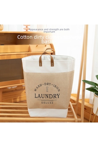 Baskılı Bej Büyük Kapasiteli Çamaşır Sepeti, Katlanabilir Bej
