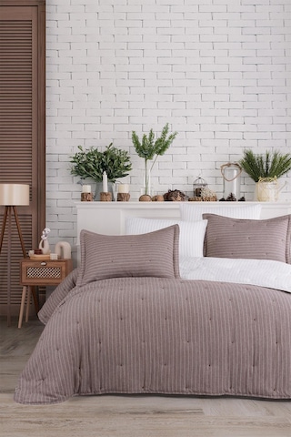 İyi Geceler İstanbul Soft Dreams Kahve Çift Kişilik %100 Pamuk Natural Yatak Örtü Seti Kahverengi