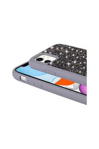 Apple Uyumlu iPhone 11 Kılıf Simli Pırlanta Taşlı Kamera Yükseltili Silikon Vardar Lila