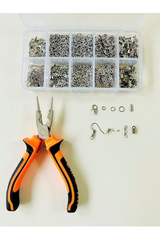 KUTULU METAL SET 2 - 970 ADET KÜPE KOLYE BİLEKLİK YAPIM SETİ TAKI MALZEMELERİ PENSELİ