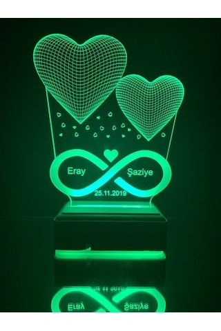 Sevgiliye Hediye Özel 3D 2 Kalp Led Gece Lambası