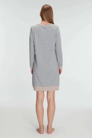 Bicomi Pamuklu Uzun Kollu Gecelik Gri