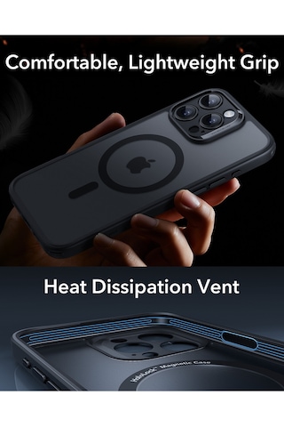 Esr Apple Uyumlu iPhone 16 Pro Halolock Magsafe Hybrid Silikon Kılıf Buzlu Siyah + Ekran Koruyucu Set Şeffaf Siyah